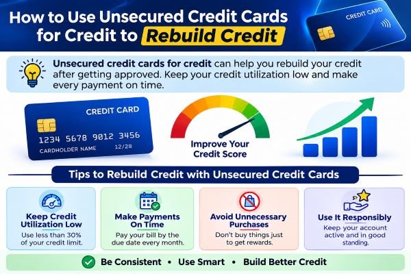 **Alt Text:** How to use **unsecured credit cards for credit** to rebuild credit responsibly.