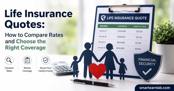Life insurance quotes comparison showing coverage rates and financial protection for families.
Life insurance quotes: How to compare rates