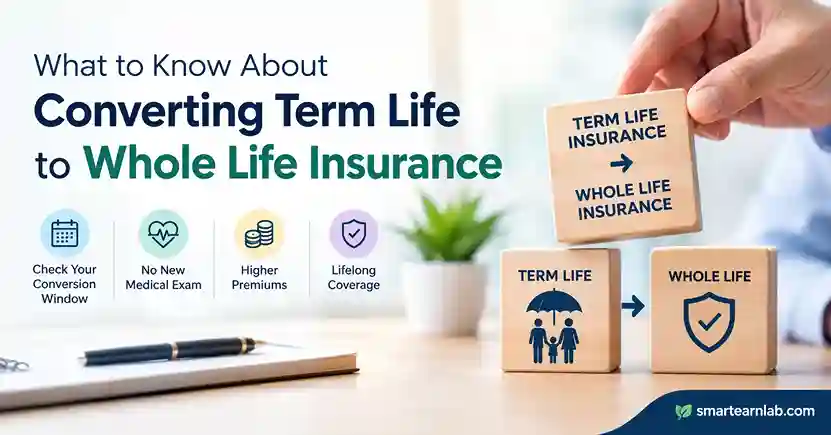 Term life insurance to whole life insurance conversion